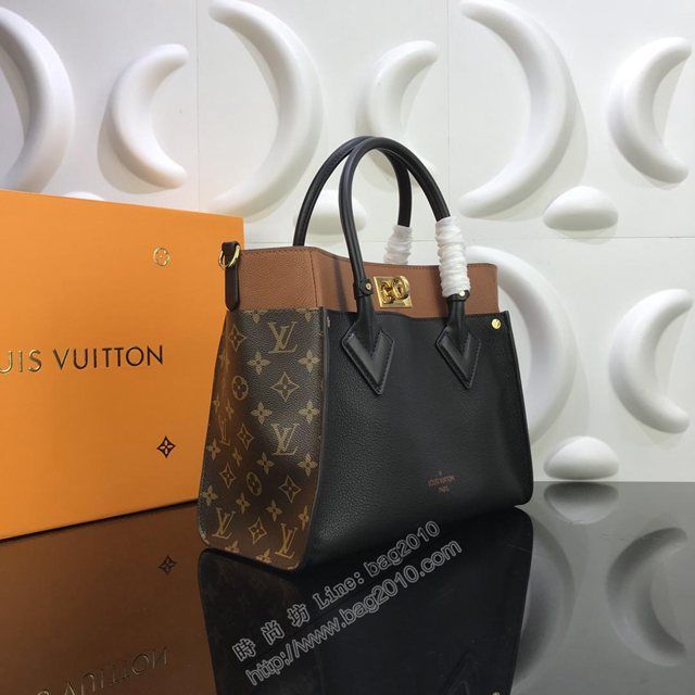 路易威登女包 M53823 頂級原單 On My Side手袋 優雅拼接 細粒面小牛皮與經典Monogram帆布 LV女手提袋 LV女肩背包  ydh2912